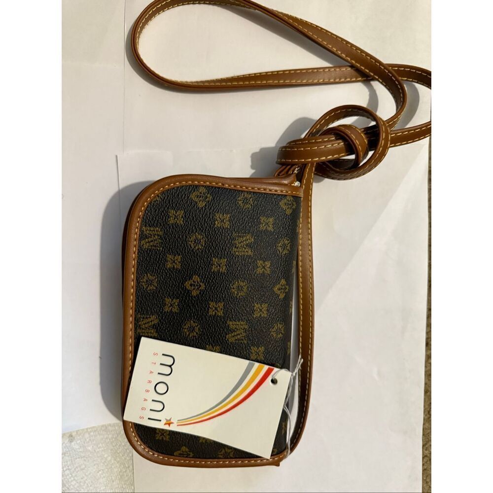 Starbags Moni Women's Faux Leather Monogram Snap Mini Crossbody Bag Brown NWT